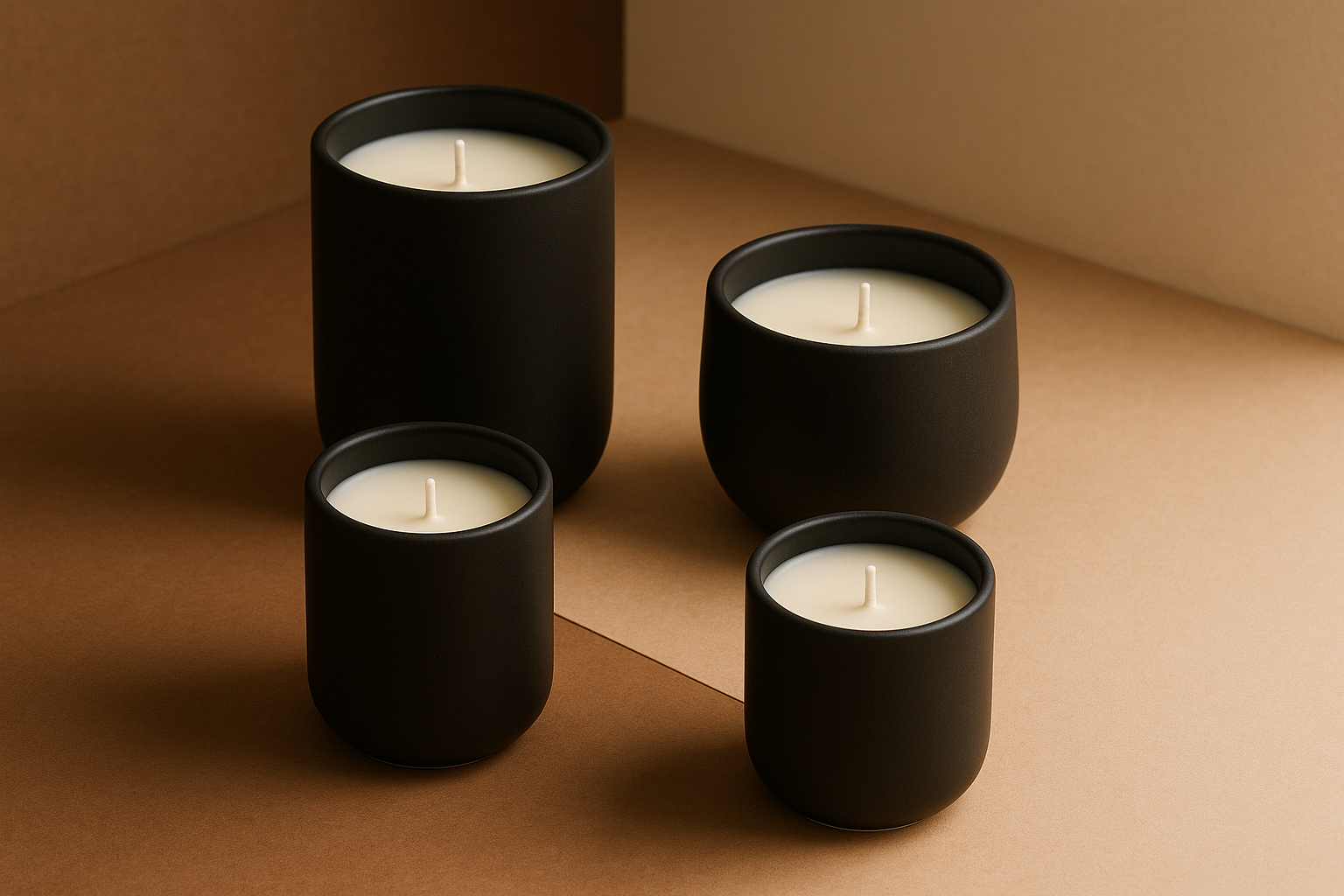 black matte vessels 11 oz candle, brown and beige background aesthetic